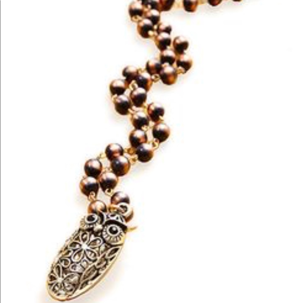 Vivid Owl Necklace Flower Bronze Beads Gold